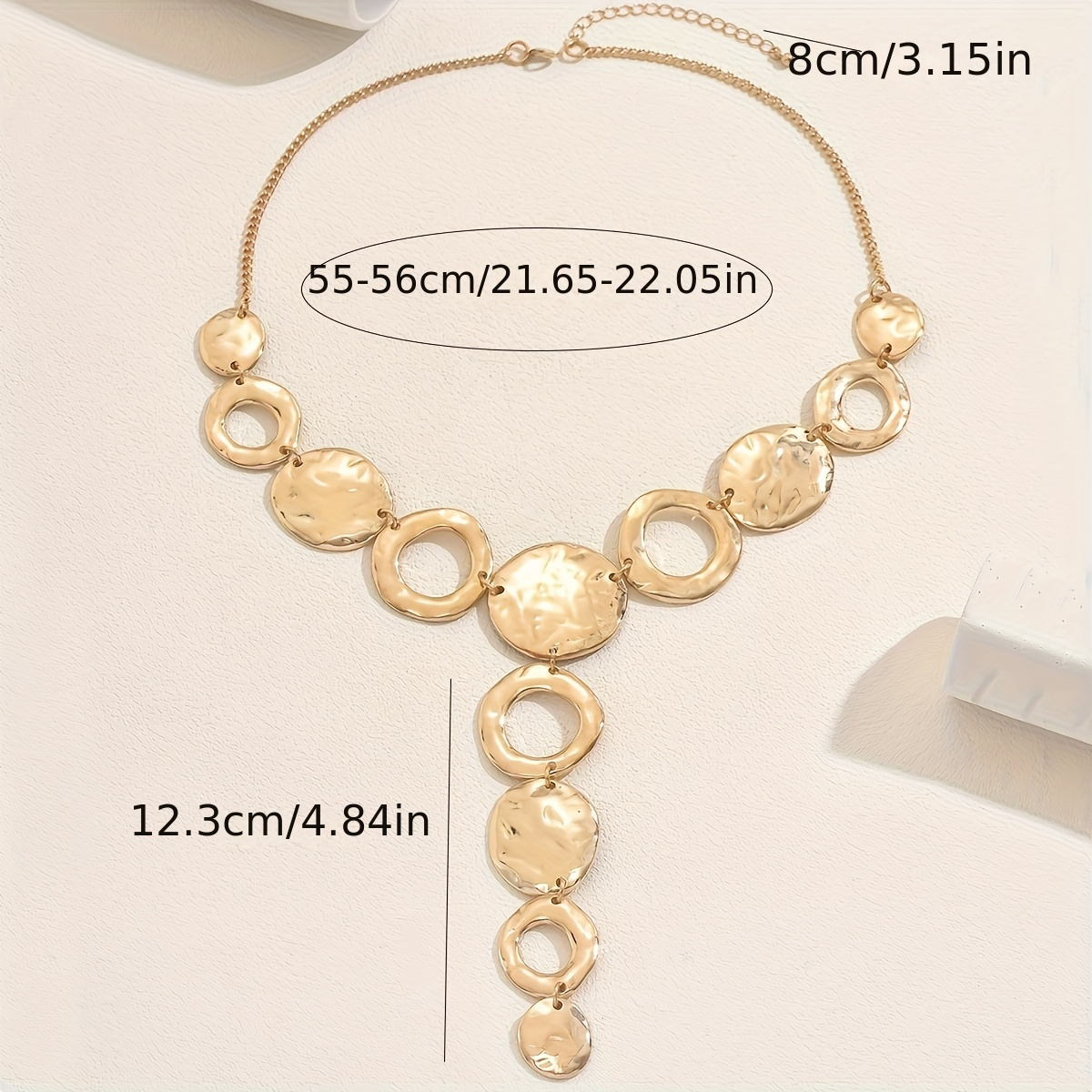 Women's Y-Shaped Geometric Hammered Circle Necklace, Autumn-Winter
